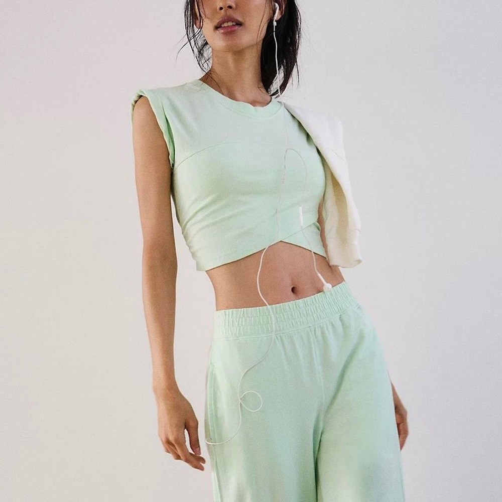 Free People Hot Shot Crossover Mint Green Ruched Short Sleeve Top